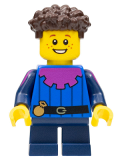 LEGO cas577 Peasant - Child, Dark Blue Short Legs, Dark Brown Coiled Hair
