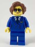 LEGO cty0947 Pilot, Female, Short Reddish Brown Hair, Blue Airline Uniform