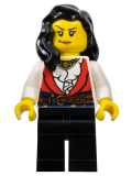 LEGO pi189 Pirate - Female, Black Legs, Red Vest over White Shirt, Black Hair