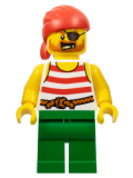 LEGO pi190 Pirate - Male, Red Bandana, White Shirt with Red Stripes, Green Legs, Eyepatch